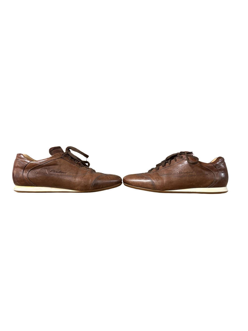 Santoni Shoes Mens Size 8.5 Brown Leather Low Top Casual Sneaker Made In Italy